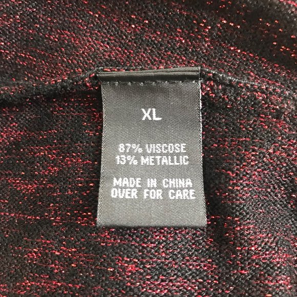 IN Studio Black Red Sweater Top Size XL Metallic Knit Dolman Sleeve Pullover - Picture 6 of 7